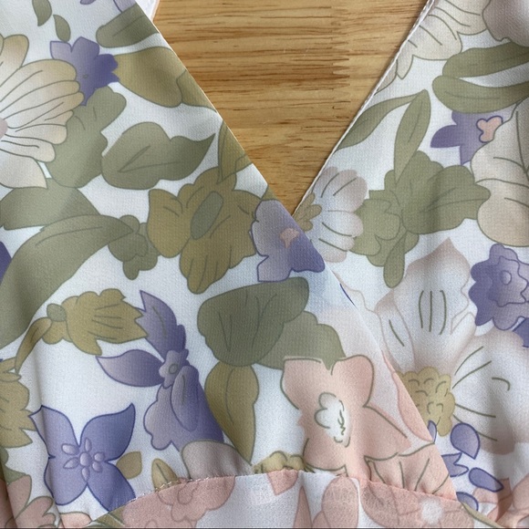 DOTTI Pastel Floral Print Bell Sleeve Backless Ruffle Trim Mini Dress Size AU 12 - Picture 9 of 10